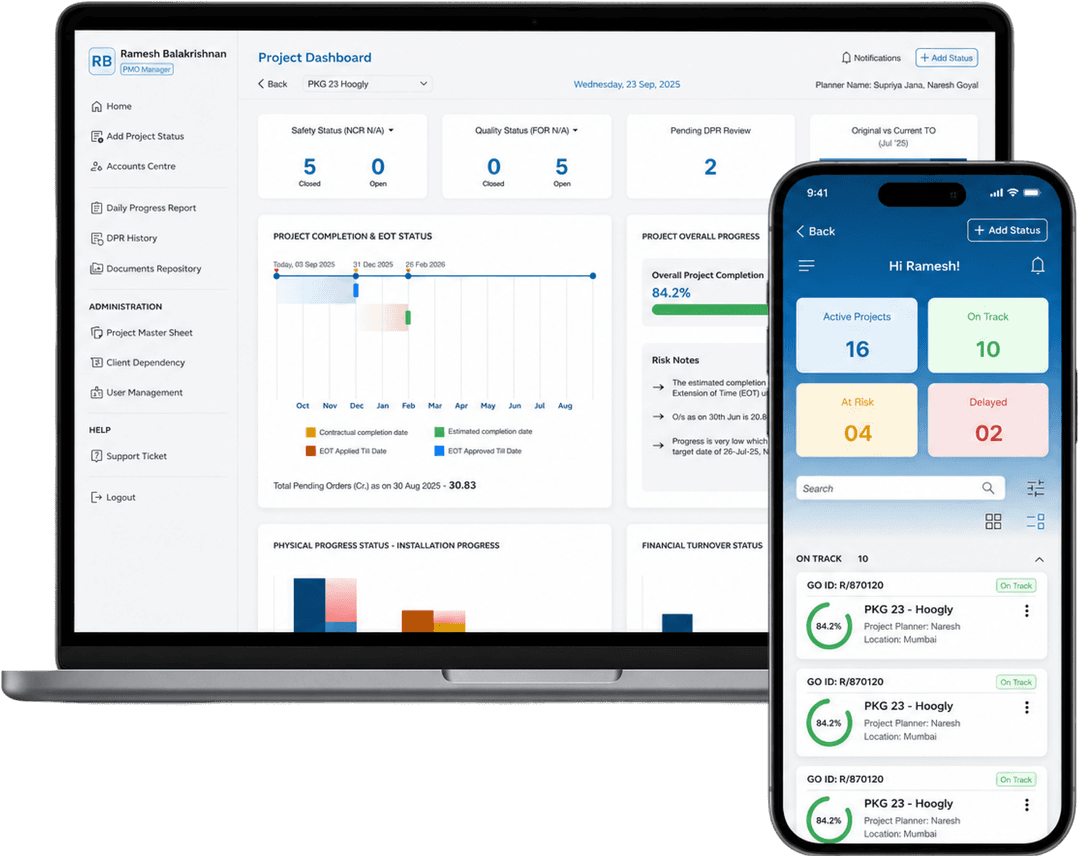 Nuvosync dashboard on laptop and field app on phone